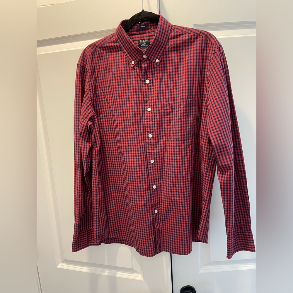 Red and Navy Plaid J Crew Men’s button down